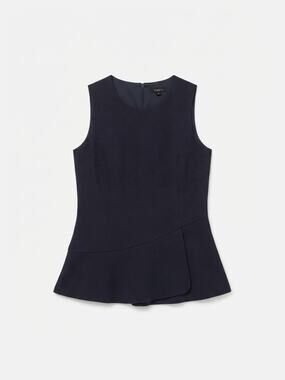 Theory Wool Blend Peplum Top Women Size 0 Black Sleeveless Blouse Chic Minimalis